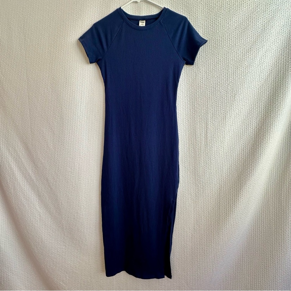 PINK Victoria's Secret Women's Navy Short Sleeve Ribbed Dress Size: Medium NWT